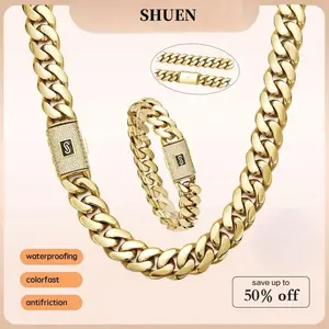 Set 2Pcs 14K Gold Vacuum Plated Stainless Steel With Copper Black "S" Ear Flip Clasp Miami Cuban Link Chain 6mm Bracelet Italy Mexico & Micro Inspired for Women & Men Luxury Jewelry,Daily Wear,Fashion,Classic,Hip Hop,Simple,Sporty,Lgbt