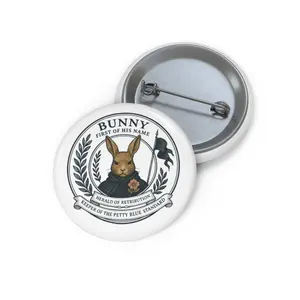 Velinwood Court Bunny Crest Pin Button — Custom Animal Badge with 'Bunny: First of His Name' Design