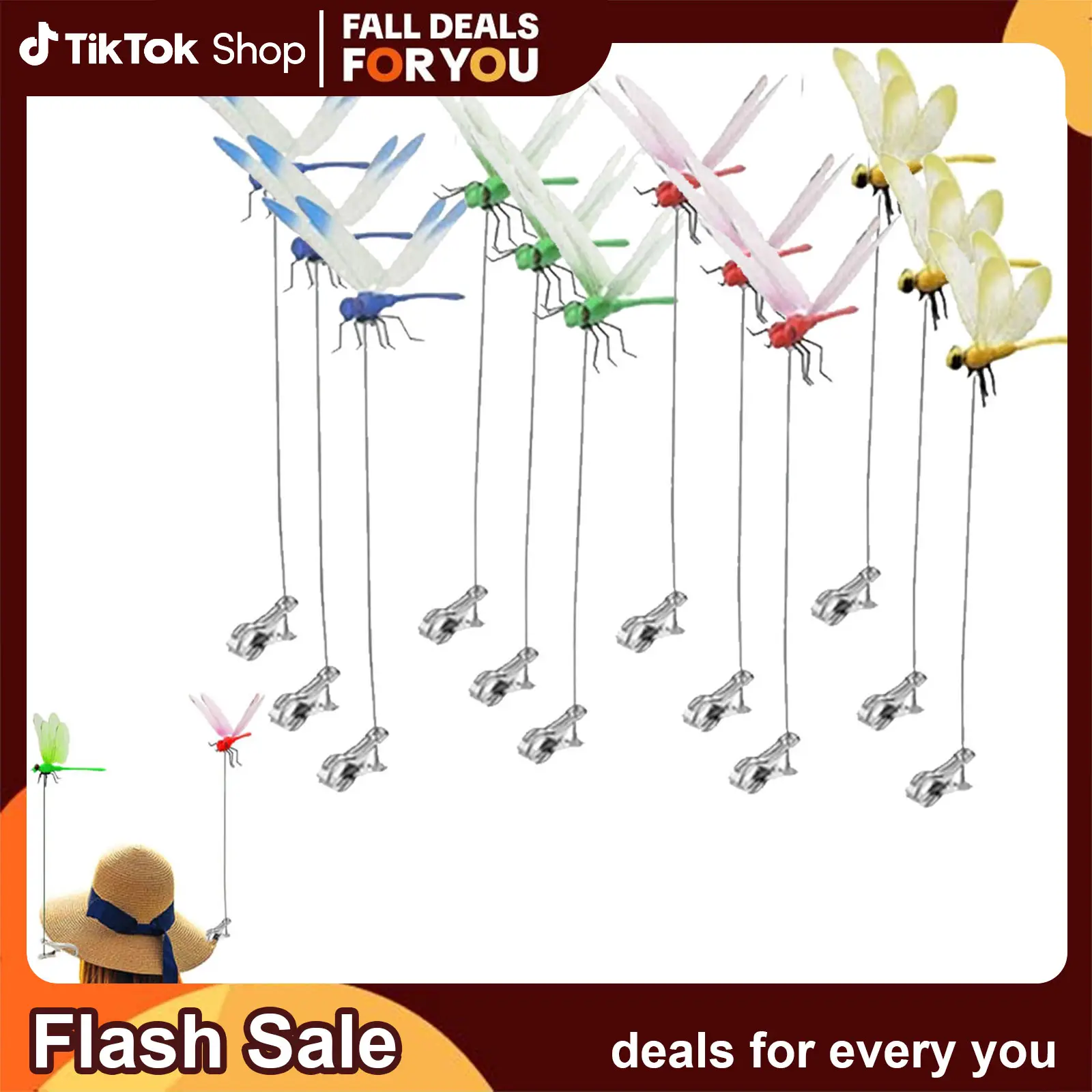 12 Counts Outdoor Fake Dragonfly Rod Clip, Garden Metal Dragonfly Clip. Natural Organic Concept, 3D Dragonfly Garden Decoration, Garden Bird and Fly I