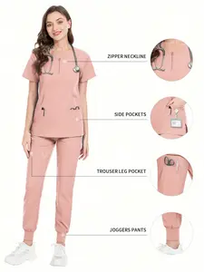 Multicolor Scrubs Uniform Basic Short Sleeve Tops+Pants Nursing Uniform Women Pet Shop Doctor Scrub Workwear Scrub Set