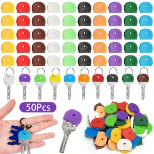 50 Pcs Key Caps Covers Key Cap Tags Colorful Key Identifiers Protectors Flexible Key Toppers for Regular Flat House Keys