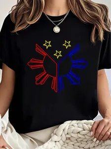 100% cotton Filipina Pinoy Culture Filipino Gift Philippines T-Shirt Women Graphic T-Shirt Cotton Print short Sleeve Casual Top, Summer Tee Womens Tops
