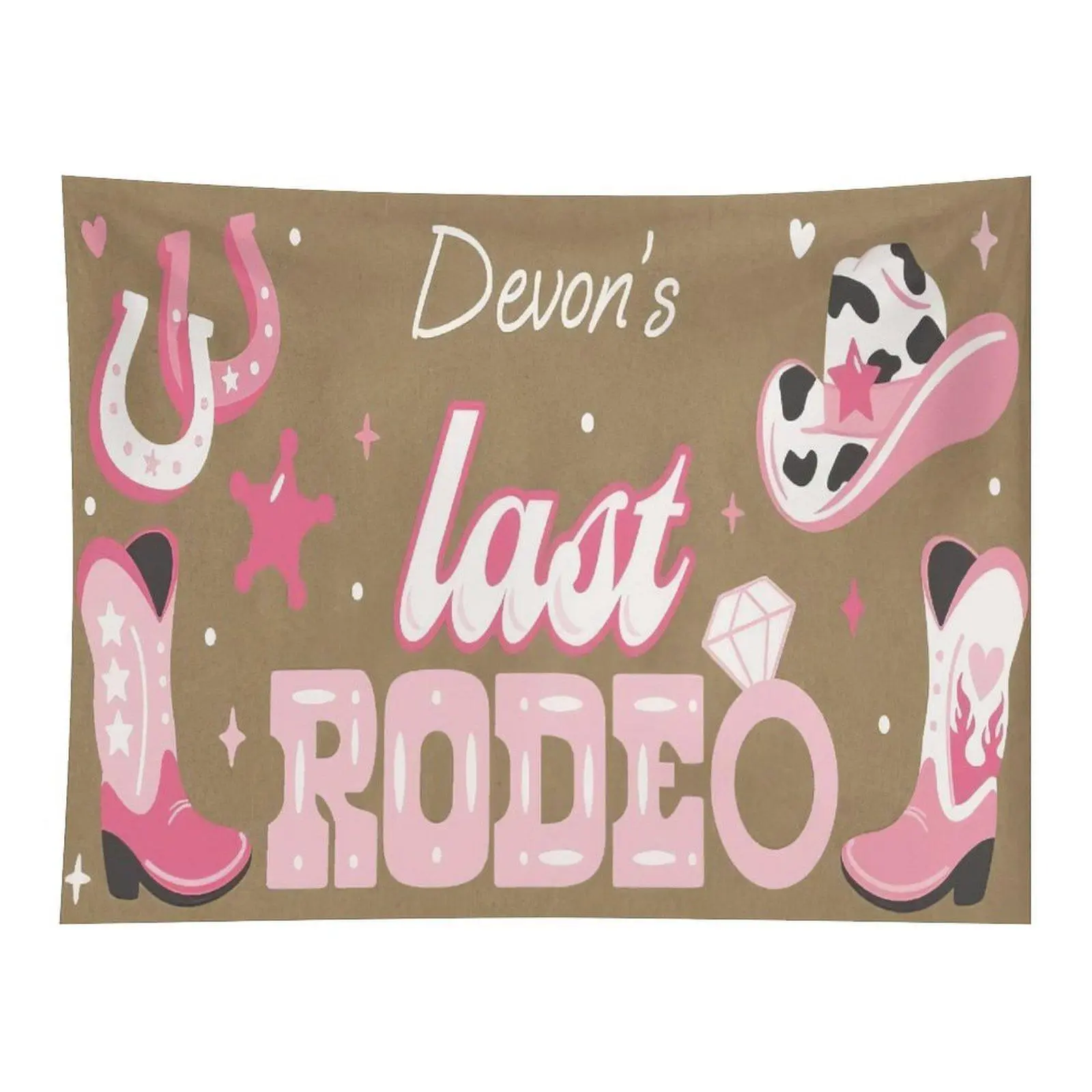 Western Last Rodeo Bachelorette Party Wall Tapestry Cowgirl Boots Horseshoe Hat Bridal Shower Backdrop for Room Decor