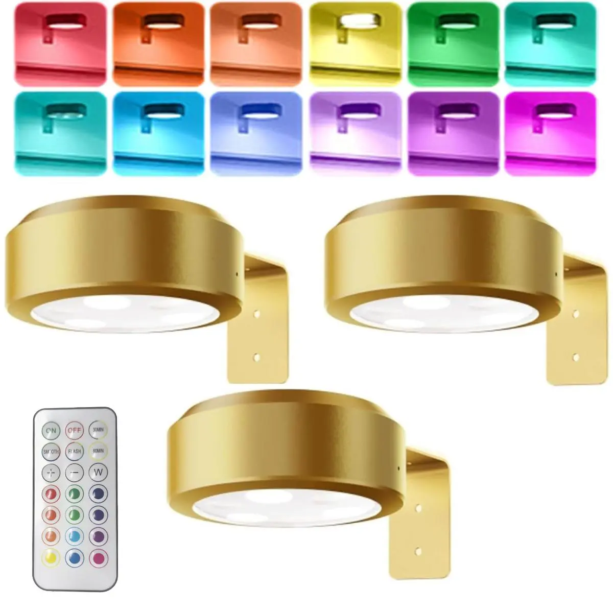 3pcs Picture Lights Wall Sconces Painting Light Magnetic Art Display Light with Remote, Dimmable & Timer Art Lighting for Paintings Wireless,Gold, Christmas Gifts