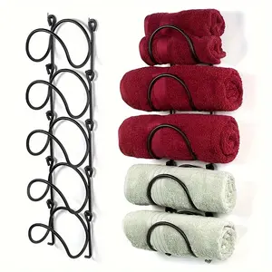6-piece Iron Art Hanging Rack Set - Elegant Wall Decoration - Bathroom Wall Mounted Storage Towel Rack Multi Functional Multi Layer Wall Iron Art Wine Rack - Space Saving, Easy To Install, Suitable For Towels And Wine