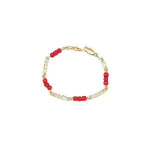 Dainty Red Beaded Gold BraceletTrending Y2K Aesthetic Minimalist Chain Bracelet for Women Handmade Stackable Waterproof Non Tarnish Jewelry for Daily Wear Birthday Gift