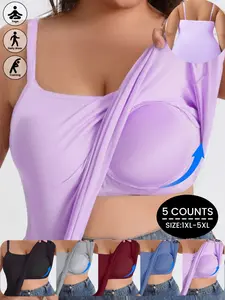 Women's Fitted Vest + Bra Set, Sleeveless High Elasticity Top, Soft Skin-Friendly, All-Season Wear, No Underwire, Non-Removable Pads