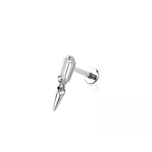 Threadless Push In CZ Crystal Baguette with Dangling Spike Flat Back Stud - 316L Stainless Steel