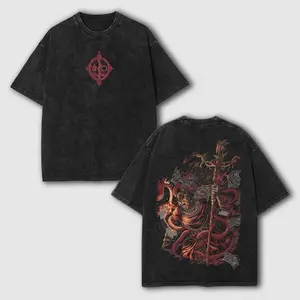 Messmer The Impaler Elden Ring Shadow of the Erdtree Men's Washed Short Sleeved Top, Unisex Game Shirt, Menswear Collar Cotton Fabric Seamless Tshirt Streetwear apparel