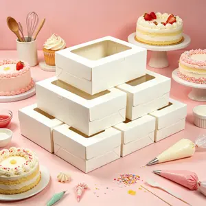 20/15/10/5/1pcs Square Transparent Window Cupcake Boxes, Minimalist White Cardboard 2/4/6 Cavity Muffin Dessert Containers.needoh.paper plates