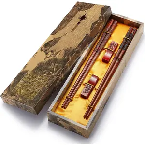 Chopstick Reusable Chinese Dragon and Phoenix Chopsticks with Holder and Carrying Bag Chinese Traditional Stylish Set (2 Pairs)