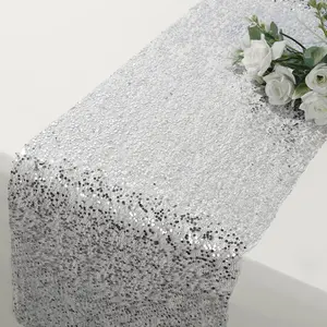 Mesh Table Runner 11"x108" Metallic Silver with Glitter Design – Shimmering Disposable Table Decor for Upscale Celebrations