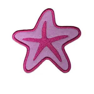Pink Glitter Starfish Iron On Embroidered Applique Patch
