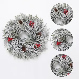 Christmas Decoration Snowflake Wreath, Home Decoration Simulation Red Fruit, Pine Cone Wreath, Front Door Hanging Decorative Pendant, Festive Party Decoration