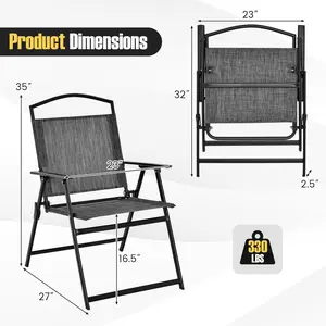 COSTWAY - Patio Folding Chairs Set of 4 with Cozy Seat Fabric and Heavy-Duty Metal Frame-Gray
