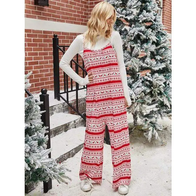 Christmas Color Contrast Wide-Legged Jumpsuit