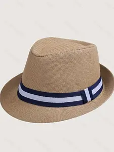 Unisex British Style Straw Jazz Hat, Breathable Vintage Bowler Cap, Suitable for All Seasons, Stylish Accessory for Men and Women