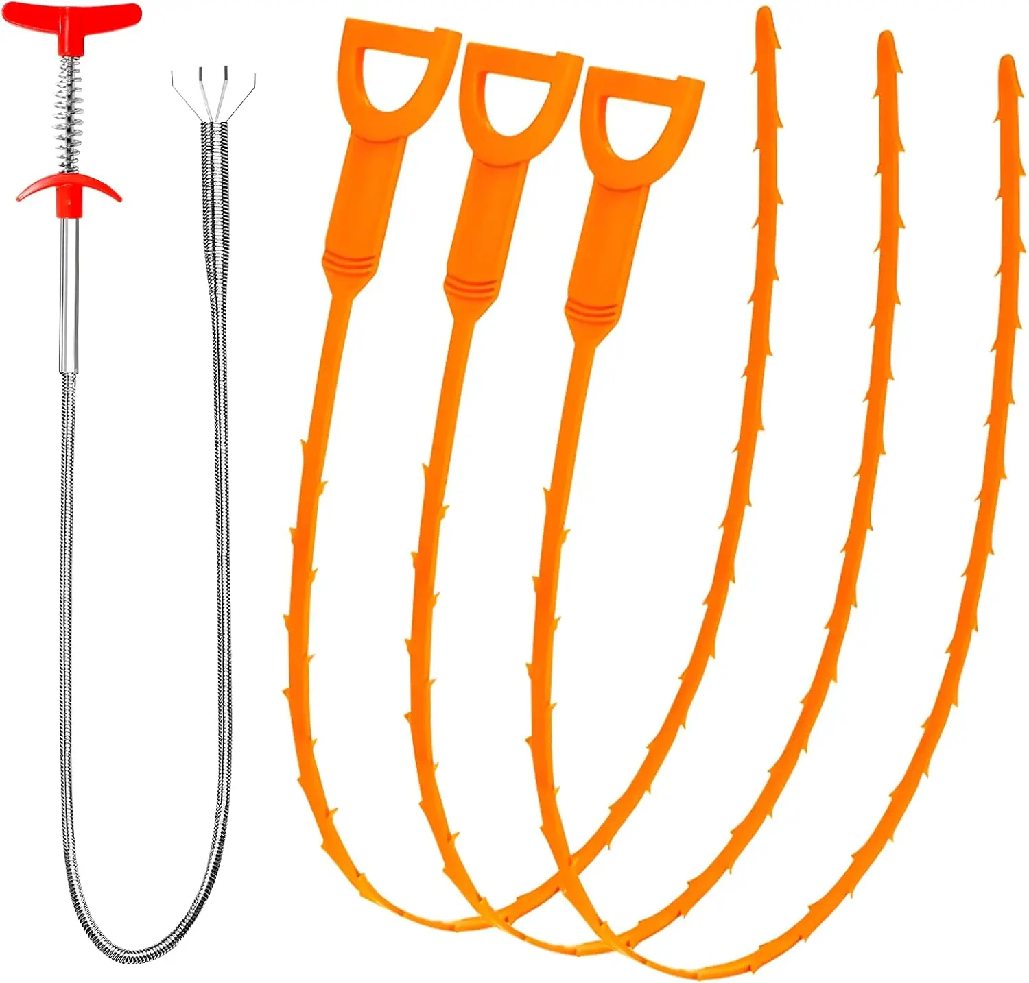 Drain Clog Remover, 25inch Drain Snake Hair Remover(3pcs), Hair Catcher Drain Auger Cleaner Tool Set For Toilet, Kitchen Sink, Bathroom Tub, Sewer