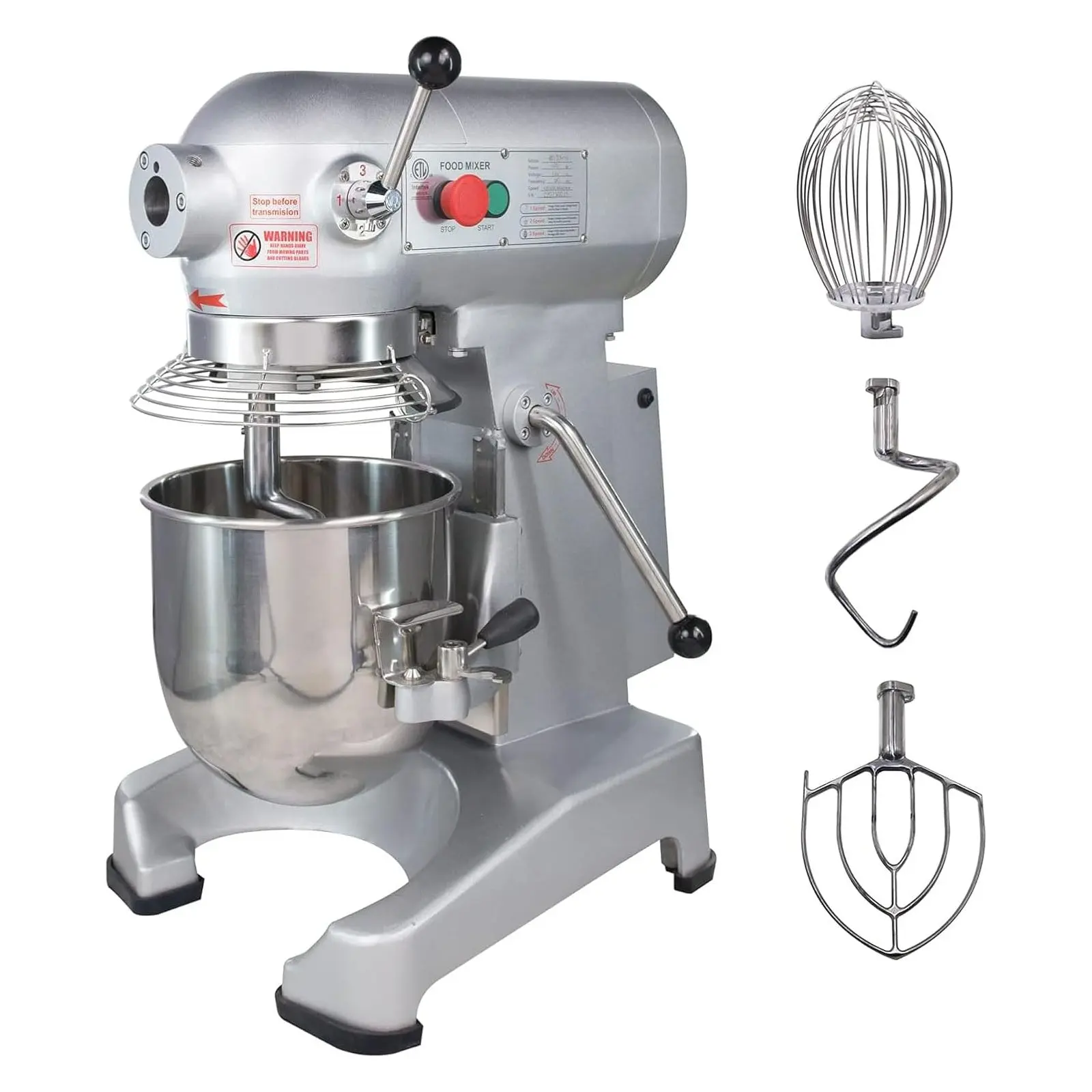 Hakka 20QT Commercial Planetary Stand Mixer for Restaurants & Commercial Kitchens, 3 Fixed Speeds 1100W with Attachment Hub, Cover, Accessory Kit (Dough Hook, Flat Beater, Wire Whisk), ETL Certified, Rotating Bowl