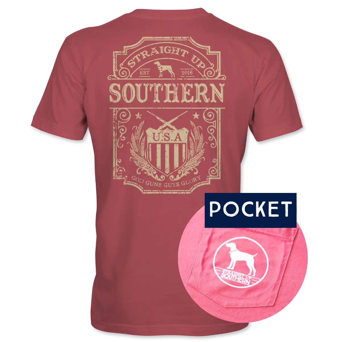 God Guns & Glory – Crest Pocket Tee