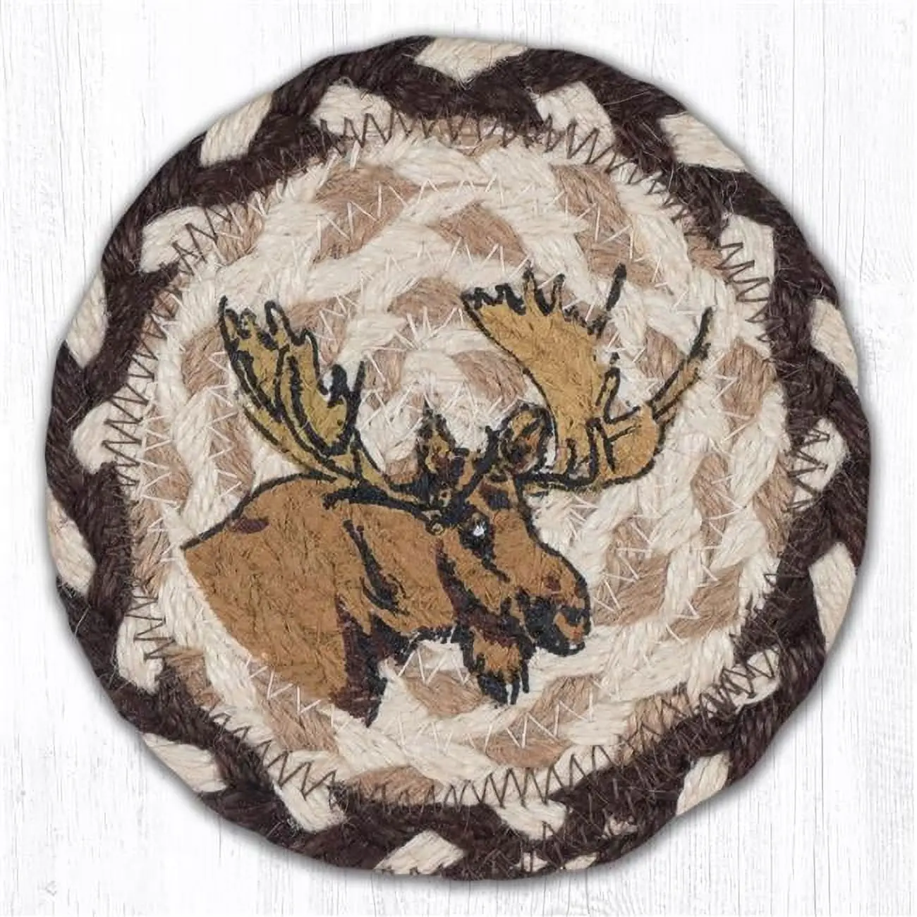 Capitol 5 x 5 in. Moose Printed Round Coaster, Brown & Natural