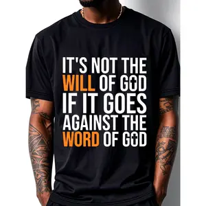 Men's Religious Statement Tee - Bold Orange & White Scripture Quote T-Shirt - Regular Fit Crewneck Shirt - Machine Washable Everyday Church & Casual Wear - Christian Apparel for Men, Medium Elasticity