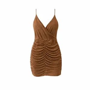 Forever 21 Brown Ruched Mini Dress with Thin Straps and V-Neckline for Women