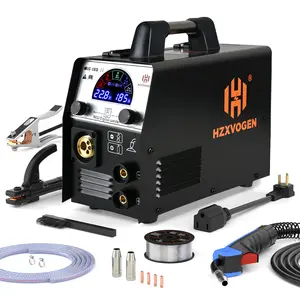 HZXVOGEN MIG185II 185A MIG Welder, 4 in 1 Gas MIG/Flux Core Gasless MIG/Lift TIG/Stick Welder, 110V 220V IGBT Inverter Synergy Multi Process Welding Machine Large LED Screen Display for Beginner