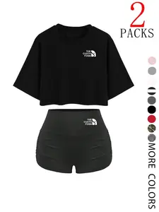 Women's Fitness Shorts Set, Elastic Waistband Design, Casual & Sports Wear, Perfect for Daily Use at Home or Gym