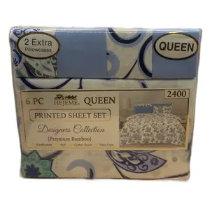 Hejeme Queen Printed Sheet Set - Designer Collection (Premium Bamboo) with 2400 Pillowcases, 6 Pillowcases, 2 Extra Pillowcases