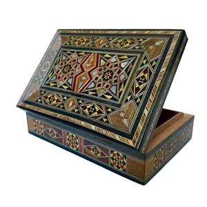 Handmade Small Rectangular Wooden Jewelry Box With Nacre Inlaid
