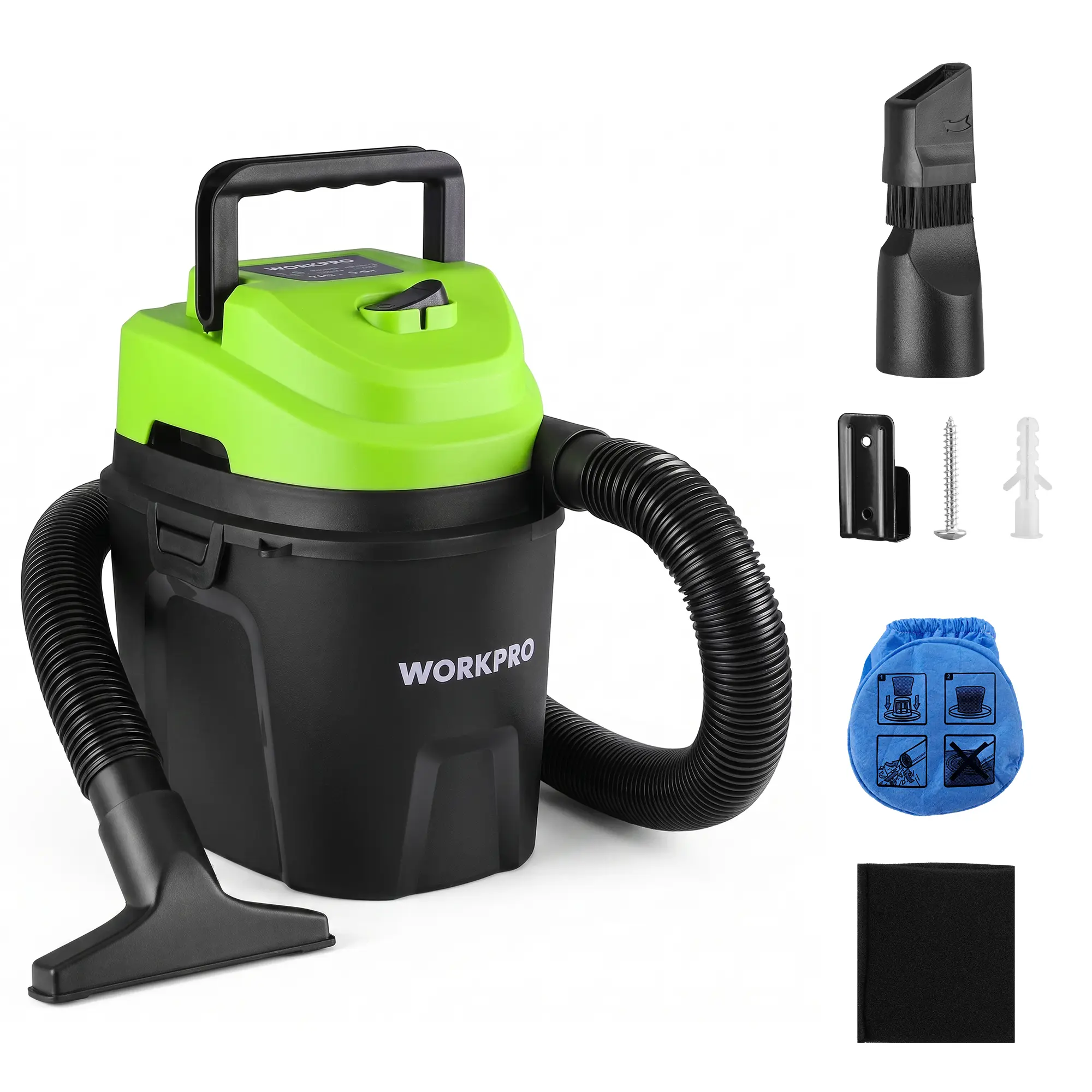 WORKPRO 1.5 Gallon Wet Dry Vacuum Cleaner, 2.5 Peak HP Portable Shop Vacuum with Powerful Suction, Lightweight Wet/Dry Vac for Car, Garage & Home Cleaning, Wall-Mount Storage