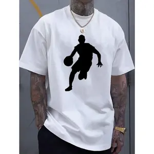 Men's Crew Neck Short Sleeve T-Shirt with Basketball Print, Breathable Casual Sports & Vacation Top