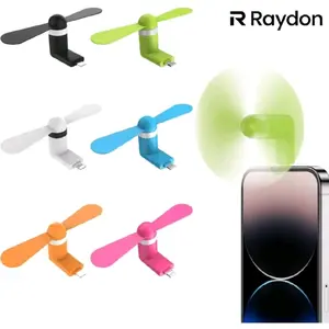 6pcs Raydon Portable USB Phone Cooling Fan Compatible for Type-C/Lightning/Micro USB, Plug & Play Mini Fan Suitable for Android & IOS Smartphones, USB- External Cooler for Smartphones, Tablets, -Readers (No Electronics)