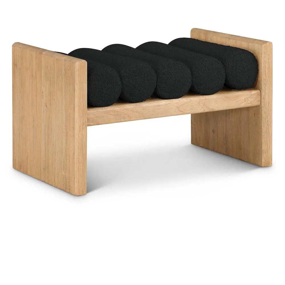 Waverly Black Boucle Fabric Bench, Contemporary Home Decor, Cushioned Seat, H-Shaped Solid Wood Frame, Multi-Person Indoor Stool
