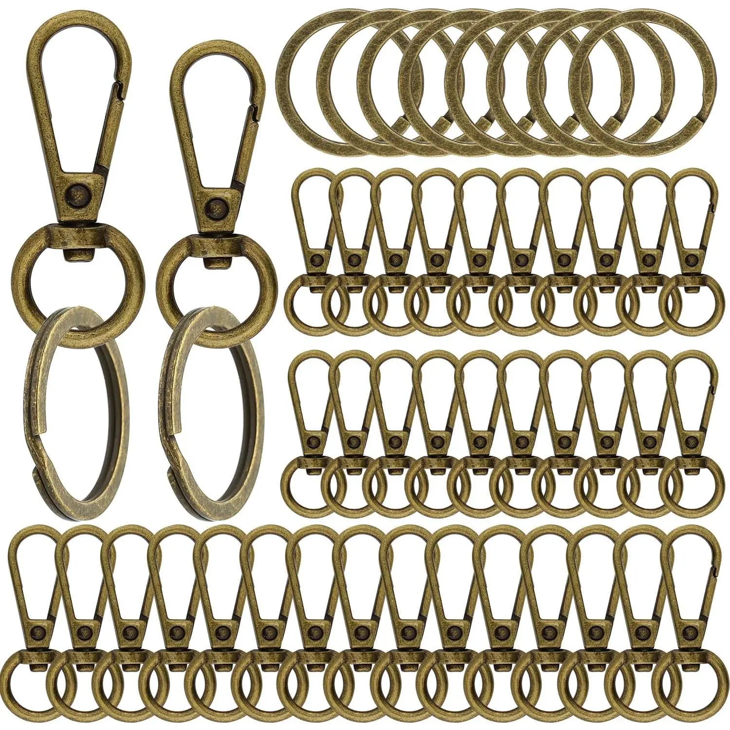 100 count Swivel Clasps Lanyard Snap Hooks with Key Rings,  Hook, 50 count Large and Small Swivel Hooks with 50 Key Rings for DIY Crafts, Lanyard Making(Bronze)
