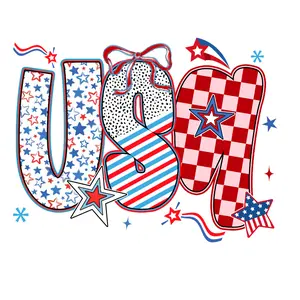 USA Decorated Patriotic Letters Direct To Film Print, DTF Print, Ready To Press Print For T-Shirts