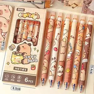 Cartoon Bear Design Erasable Gel Pen (6 Counts/set), Cute Fun Pens Blue Ink Smooth Writing with Box, Writing Stationery for School & Office & Home