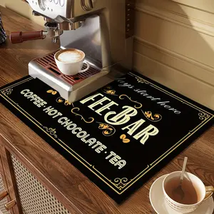 Quick-Dry Coffee Maker Mat - English Pattern, Non-Slip Rubber Base, Perfect for Kitchen & Dining Decor - For Coffee Lovers -  Suitable for Daily Use - Great Gift for Housewarming