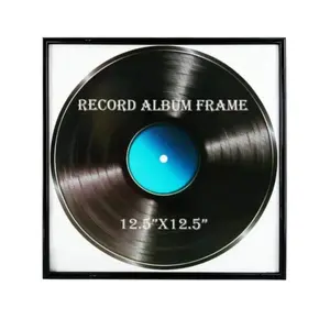 Wood Record Frame, 12.5x12.5 Vinyl & 8x16 CD Display Case, Dust-Proof, Wall-Mounted, Includes Random Photo Paper, for 12x12 Lps