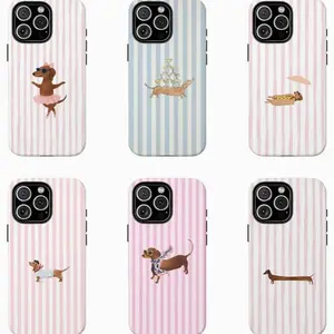 Cute Dachshund Phone Case ,Stripes Aesthetic Gift,Trendy Protective Cover,for iPhone 17 16 15 14 13 12 11 Pro Max X XS for Samsung S21 S22 S23 S24 S25 Plus Ultra,The Best Gift for Yourself, Partner,Friends, and Family, Phone Accessories