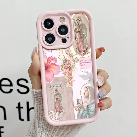 Virgin Mary Pattern Soft Silicone Phone Cover - Full Protection, Shockproof, Easy Cutouts Fit Casing for iPhone 18,17,17E,16,15 Pro Max,14,13,12,11,XS Max,Plus,Air,Mini, Pink Girl Phone Accessories