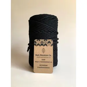 5mm 3 Ply Cotton Macrame Cord 3 Strand Twisted Craft Rope - Black Fiber Art String