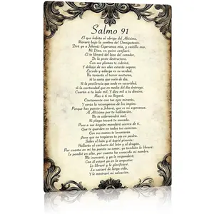 8x12in Waterproof Traditional Rustic "Salmo 91" Spanish Psalm Aluminum Metal Print Sign - Christian Wall-Mount Decor with Scrollwork, for Home & Church Religious Gift, Bible Verse Art, Water Proof