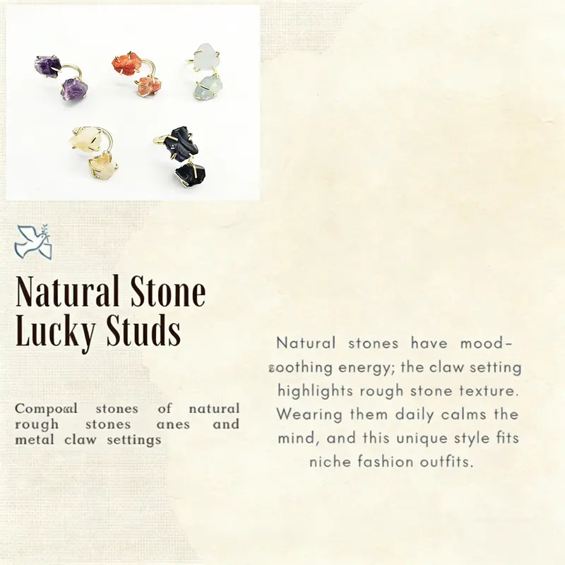 Stylish and minimalist natural rose quartz and amethyst double four-prong fixed ring, multi-color adjustable ring