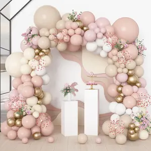 173Pcs Boho Dusty Pink Balloon Arch Garland Kit, Neutral Baby Pink Ivory White Sand Nude Rose Gold Confetti Balloons For Girl Baby Shower Gender Reveal Wedding Birthday Party Decorations