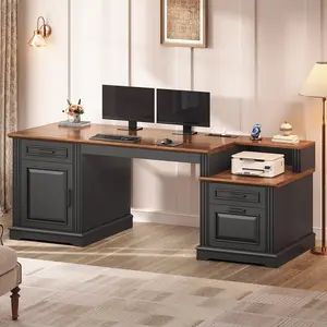 SEDETA Farmhouse Executive Desk, 62'' Home Office Desk with File Drawers, 3Drawer and Storage Cabinet, Computer Desk with Power Outlet for Home Office, Work Study Writing