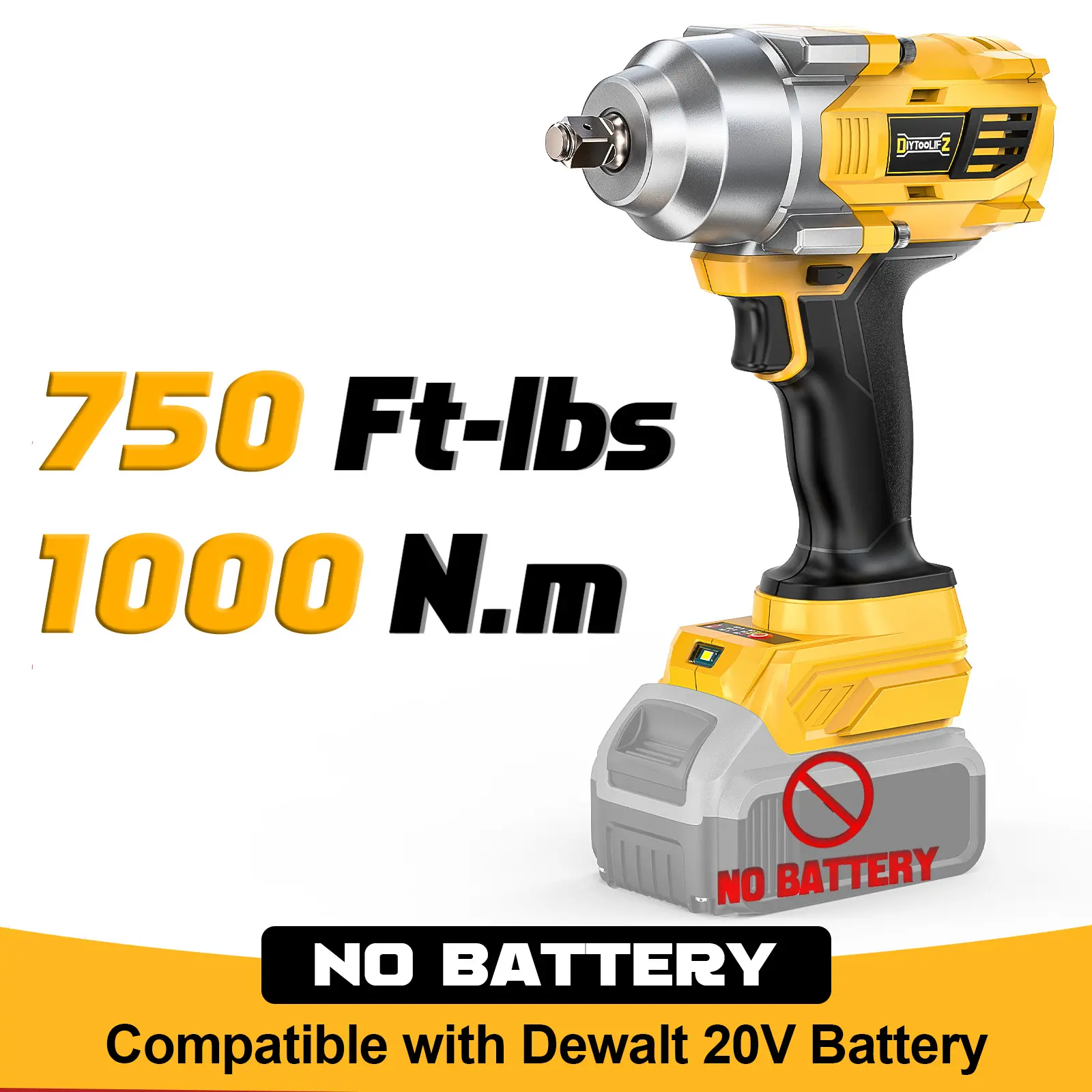 750Ft-lbs (1000N.m) Impact Wrench 1/2 inch Compatible with Dewalt 20V Battery (Battery NOT Included!), High Torque Brushless Impact Gun with 4-Mode Speed summervibes Tool