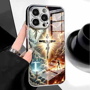 Faith in Jesus as an angel Pattern Luxury Electroplated hd Glass iphone case for iPhone 17AIR 16ProMax 15 14 13 12 11 Plus cases camera full protector fashion high quality design gift electroplate anti drop durable phone Black Protective Phone Case