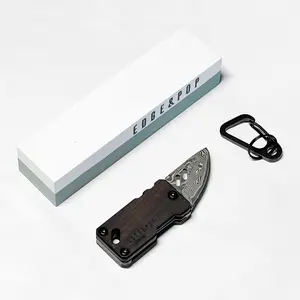 Edge & Pop Damascus Pocket Knife with Bottle Opener and Whetstone Bundle